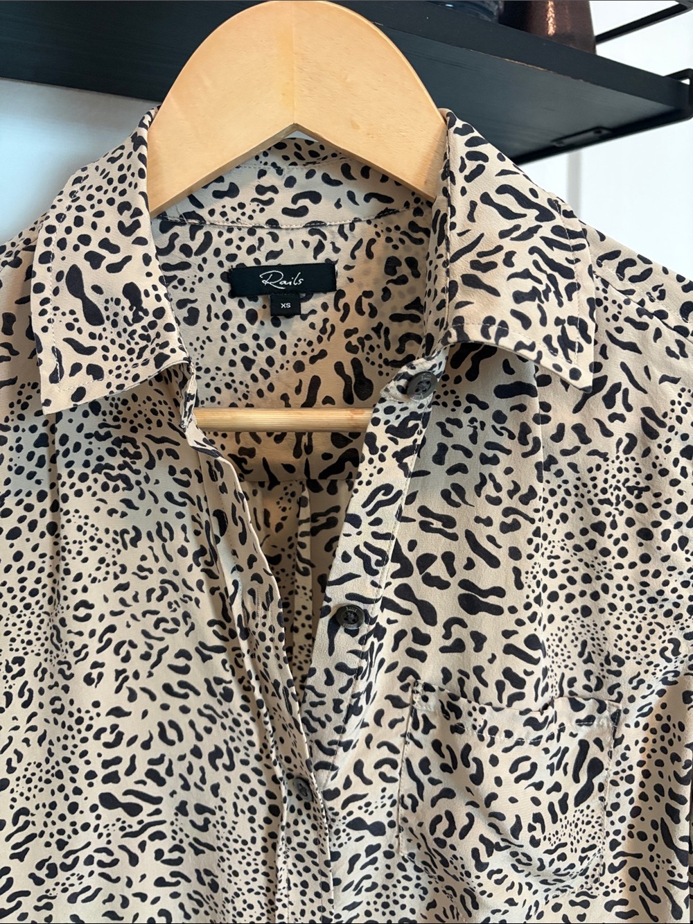 Rails Beige and Black Leopard-Print Button Down Shirt